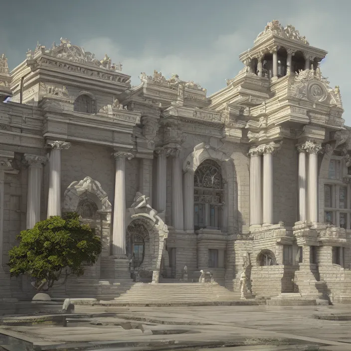 Image similar to wide shot of an architectural masterpiece, detailed, hyper real, octane render