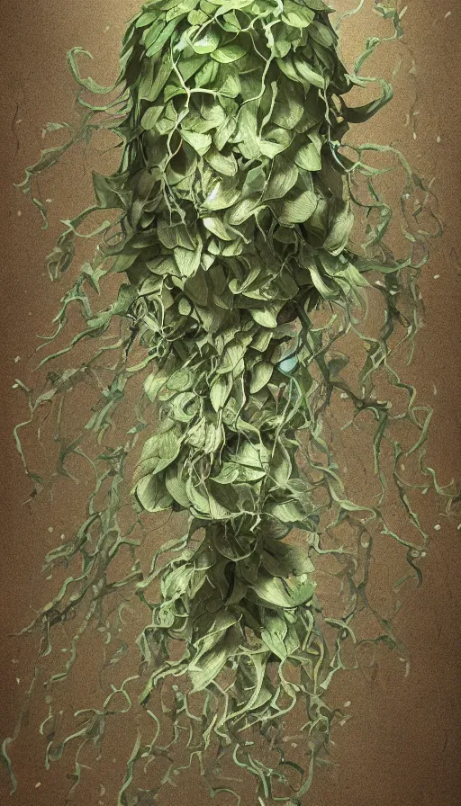 Prompt: hyperrealistic still life painting of a carnivorous underwater ivy demon, botanical print, Octane render