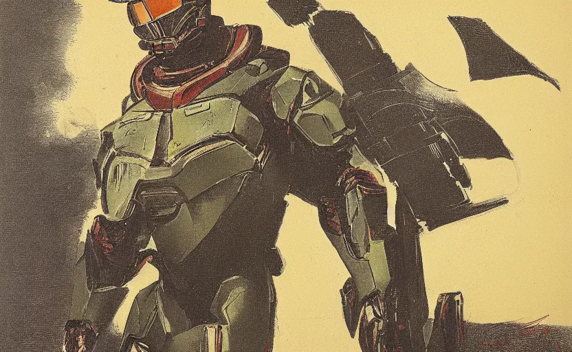 Image similar to color lithograph of master chief by adolphe millot