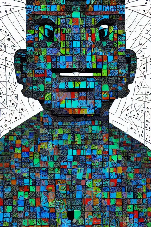 Image similar to cubist moai statue cutout digital illustration cartoon colorful beeple