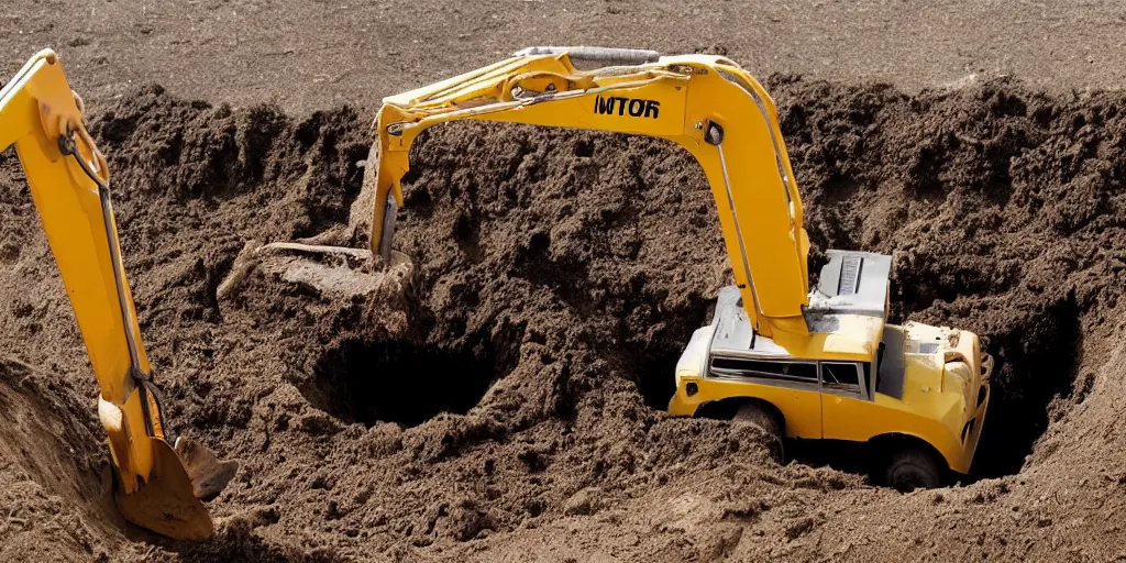 Image similar to A retro excavator digging a hole in a trench