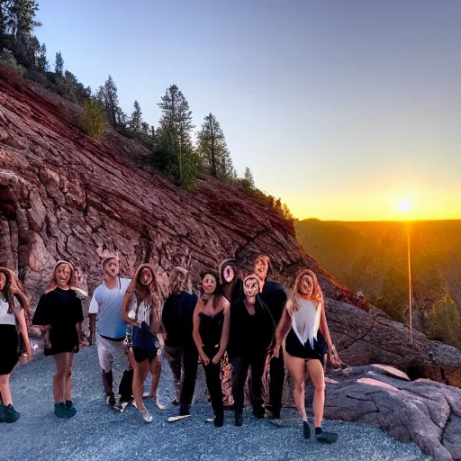 Image similar to cinematic image of dmbgorgecrew at sunset