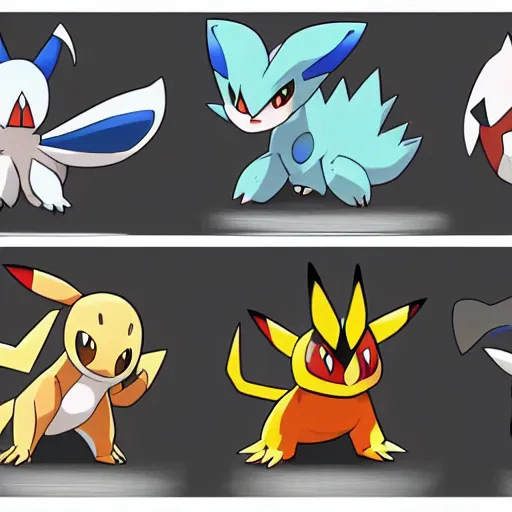 Prompt: concept art of new pokemon designs, in the style of Ken Sugimori, official artwork