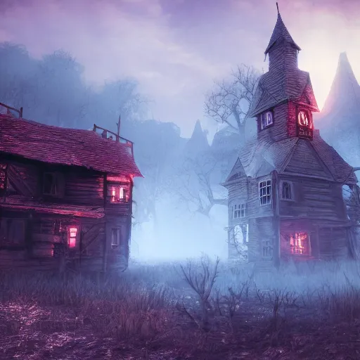 Image similar to haunted village, fantasy apocalypse, digital art, unreal engine 5, 4 k,