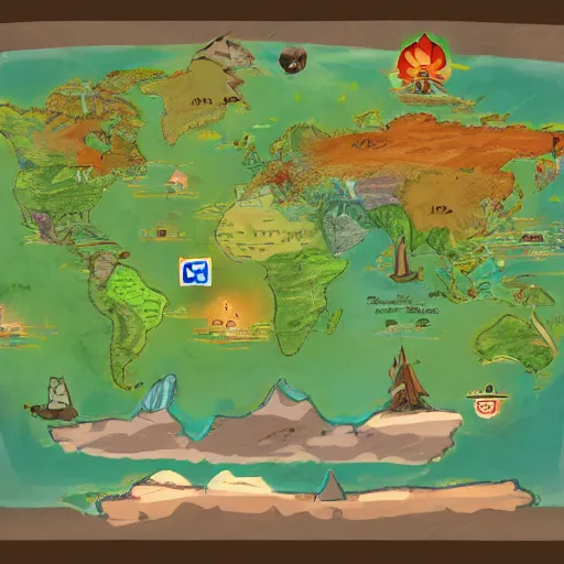 Prompt: World map in the style of pokemon sword, digital art