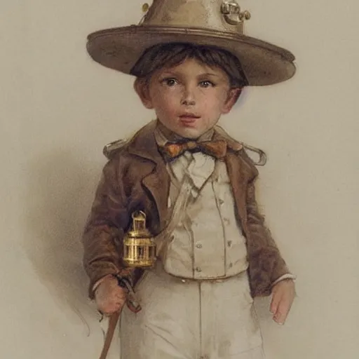 Image similar to (((((portrait of boy dressed as steampunk explorer . wearing a Pith helmet and dress in white. muted colors.))))) by Jean-Baptiste Monge !!!!!!!!!!!!!!!!!!!!!!!!!!!