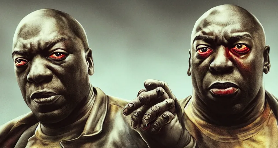 Image similar to angry zombie portrait of michael clarke duncan, an urban background szene, grimdark horror, stylized digital illustration, radiating a glowing aura, global illumination, ray tracing, hdr, fanart arstation by ian pesty and katarzyna bek - chmiel