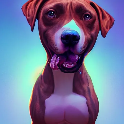 Image similar to an amazing glitchart portrait of a cute mad pitbull. intricate, epic lighting, cinematic composition, hyper realistic, 8 k resolution, unreal engine 5, by artgerm, tooth wu, dan mumford, beeple, wlop, rossdraws, james jean, marc simonetti, artstation