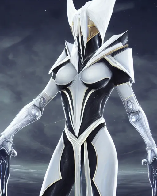 Image similar to perfect white haired egyptian bale god, warframe armor, beautiful, symmetric, dreamy, half african,, green eyes, charlize theron, detailed, scifi platform, laboratory, experiment, 4 k, ultra realistic, epic lighting, android body, illuminated, cinematic, masterpiece, art by akihito tsukushi, voidstar