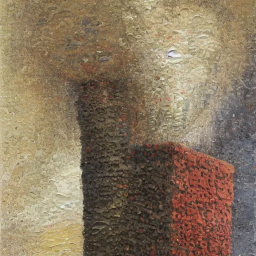 Image similar to a detailed, impasto painting by shaun tan and louise bourgeois of an abstract forgotten sculpture by ivan seal and the caretaker, weirdcore