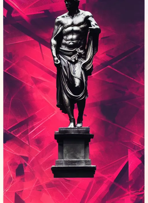 Prompt: black background with subtle red and purple design elements, statue of julius caesar, nekro, abstract art, thin lines, dark, glitch art, neo vaporwave, gritty, layout frame, trending on artstation