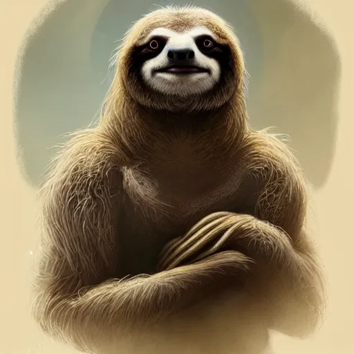 Image similar to a portrait of a sloth portrait, cute and adorable, pretty, beautiful, art portrait, matte fantasy painting, deviantart, super detailed eyes, super detailed, nose, super detailed, eyes, artstation, by jason felix by steve argyle by tyler jacobson by peter mohrbacher, cinematic