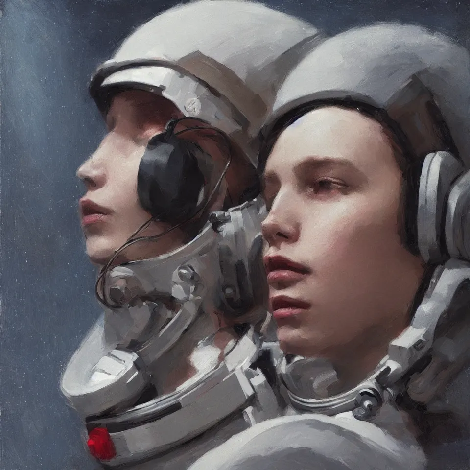 Prompt: a portrait astronaut wearing a headphone, digital painting, digital art, beautiful, cinematic, art by jeremy lipking