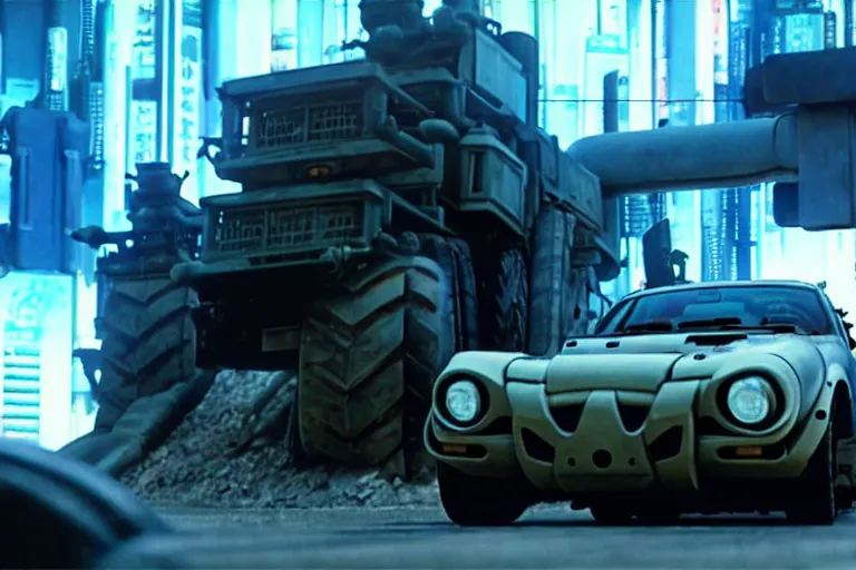 Prompt: masamune shirow movie still from ghost in the shell dieselpunk mad max alpine a 1 1 0 with guns installed makoto shinkai takashi takeuchi studio ghibli, akihiko yoshida