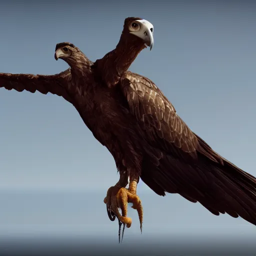 Image similar to a strong vulture next to a malnourished hawk. ultra-detailed, 8k, octane render