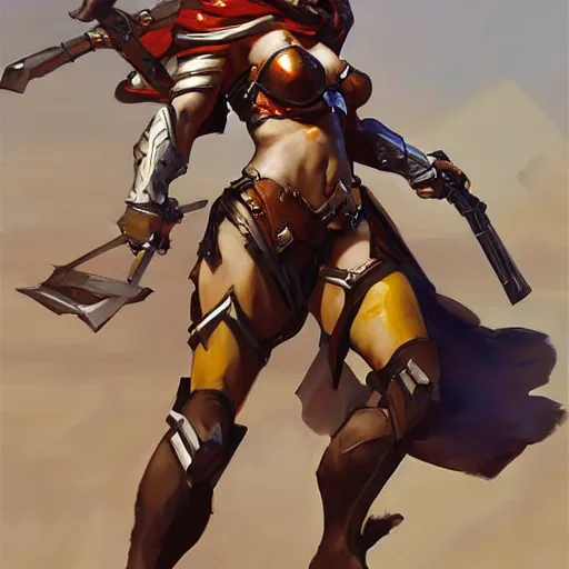 Image similar to greg manchess portrait painting of armored female kratos as overwatch character, medium shot, asymmetrical, profile picture, organic painting, sunny day, matte painting, bold shapes, hard edges, street art, trending on artstation, by huang guangjian and gil elvgren and sachin teng