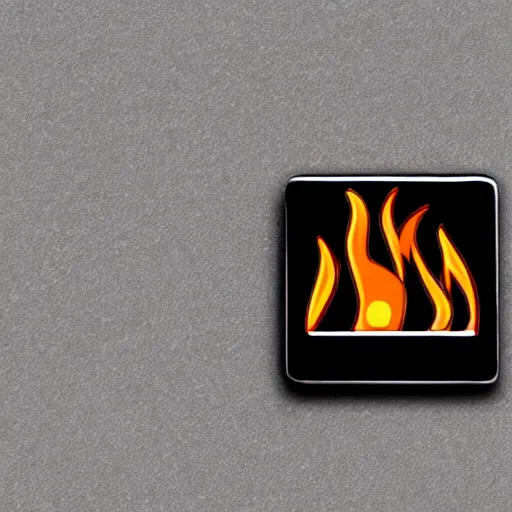 Image similar to simple yet detailed retro minimalistic fire flames warning enamel pin, use of negative space allowed, black and white only, smooth curves