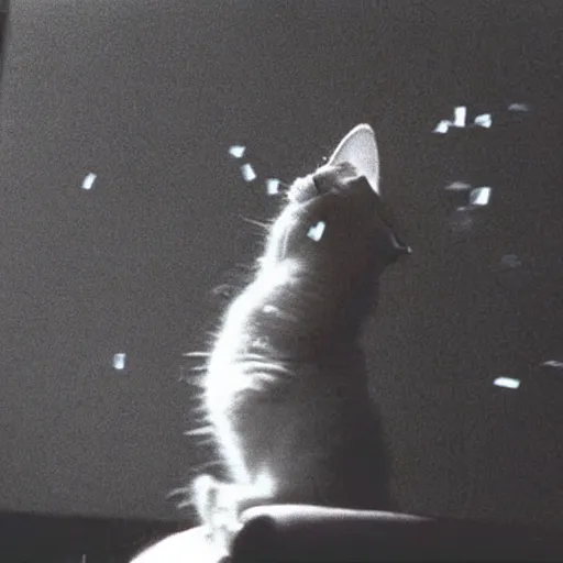 Image similar to Hilarious cat tries to catch a laser dot, VHS tape still, 1993