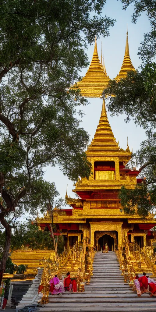 Image similar to beautiful!!!! environmental! shot photograph of the mandalay palace in the golden hour, Ultra-wide Angle, DSLR, cinematic lighting, 4k, award-winning