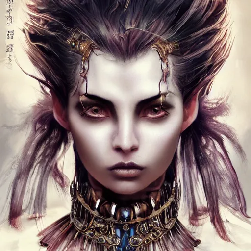 Image similar to portrait, headshot, insanely nice professional hair style, dramatic hair color, digital painting, of a old 17th century, old cyborg merchant, amber jewels, baroque, ornate clothing, scifi, realistic, hyperdetailed, chiaroscuro, concept art, art by Franz Hals and Jon Foster and Ayami Kojima and Amano and Karol Bak,