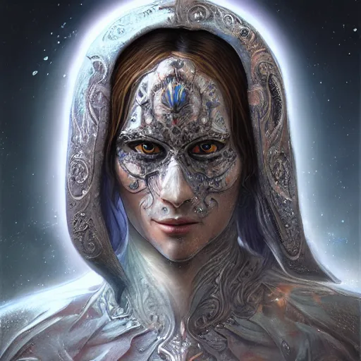 Image similar to a WLOP 3d render of very very highly detailed beautiful mystic portrait of a phantom warrior with galaxy, tattoos by Anton Pieck, intricate, extremely detailed, digital painting, artstation, concept art, smooth, sharp focus, illustration, intimidating lighting, incredible art,