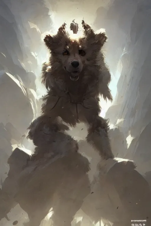 Image similar to comic book cover. heroic samoyed dog in mage clothes by greg rutkowski, trending on artstation