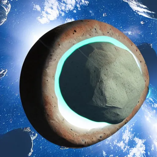 Image similar to flying boulder in space