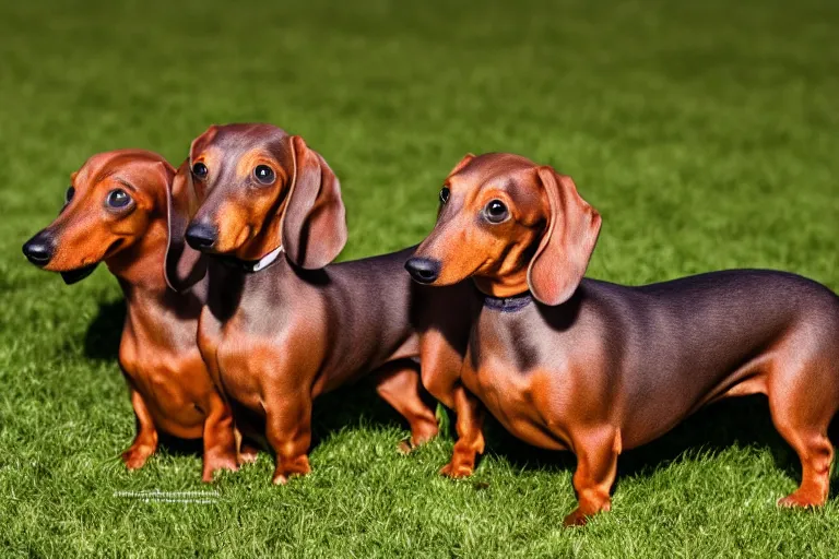 Image similar to Photo of a two-headed dachshund, portrait, 3/4 view, Refined, Detailed professional photo, 50mm lens, Canon eos, blurry distant background, Highly Detailed, Cinematic Lighting, 8k