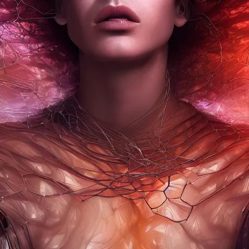 Image similar to a highly detailed digital image of a shattering futuristic woman elegantly tangled in liquid like leaves, by Andrew Chiampo, artstation, and Frederik Heyman, extremely detailed woman, stunning volumetric lighting, hyper realism, fantasy 4k