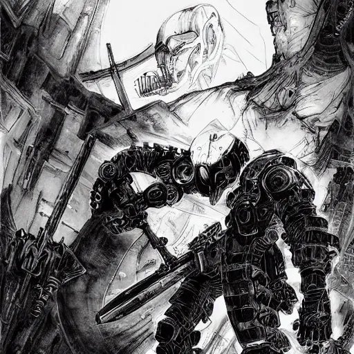 Image similar to doom slayer, tsutomu nihei art