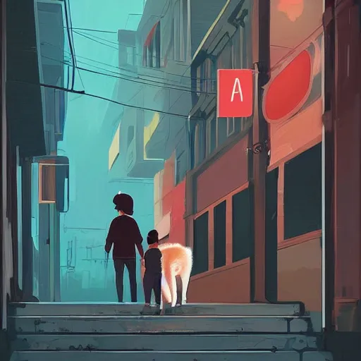 Image similar to a man and a woman, the boy is bald with a brown baseball hat, the girl has short curly black hair, there is also a white cat, art by Alena Aenami
