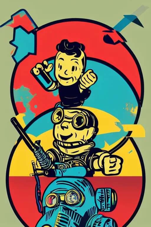 Image similar to fallout 7 6 retro futurist illustration art by butcher billy, sticker, colorful, illustration, highly detailed, simple, smooth and clean vector curves, no jagged lines, vector art, smooth andy warhol style