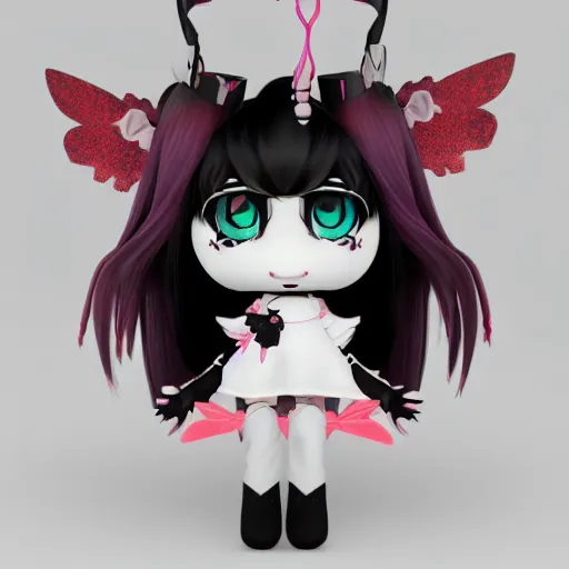 Image similar to cute fumo plush of a magical girl from the depths of hell, gothic maiden of the dark, tattered wings, decay, halloween, cursed, vray