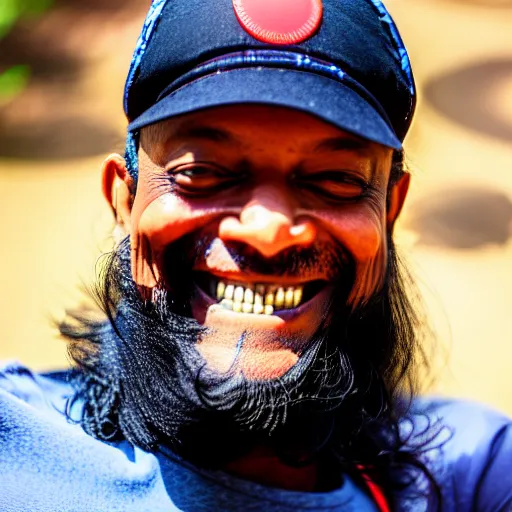 Image similar to osho wearing a supreme cap and smiling with grillz