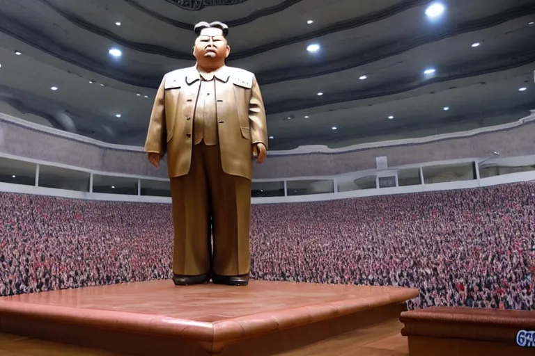 Image similar to americans applaud to the gigantic statue of kim jong un, symmetry, awesome exposition, very detailed, highly accurate, 8 k