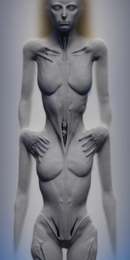 Image similar to poster design, full body anatomical model, 3 d photographic render of a deconstructed asymmetric human anatomical correct human body, in hoc signo vinces, waterfall, in the style of leonora carrington, gottfried helnwein, intricate composition, blue light by caravaggio, insanely quality, highly detailed, masterpiece, red light, artstation
