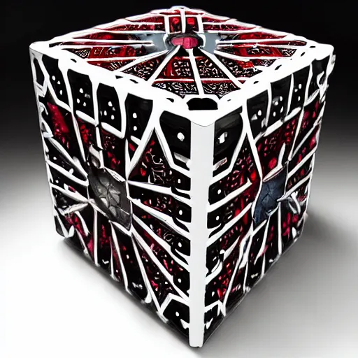 Prompt: hellraiser puzzle box with rgb led lights, highly detailed, render, spooky, scary