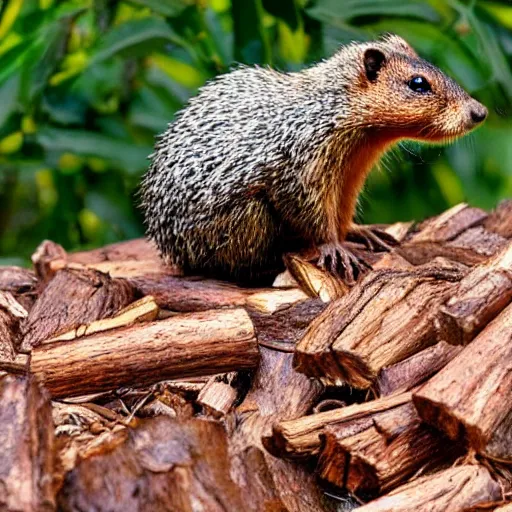 Prompt: the total amount of wood chucked by a woodchuck if a woodchuck could chuck wood