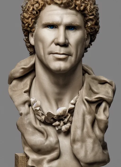 Image similar to Will Ferrell, sculpture by Michelangelo, highly detailed, 8k