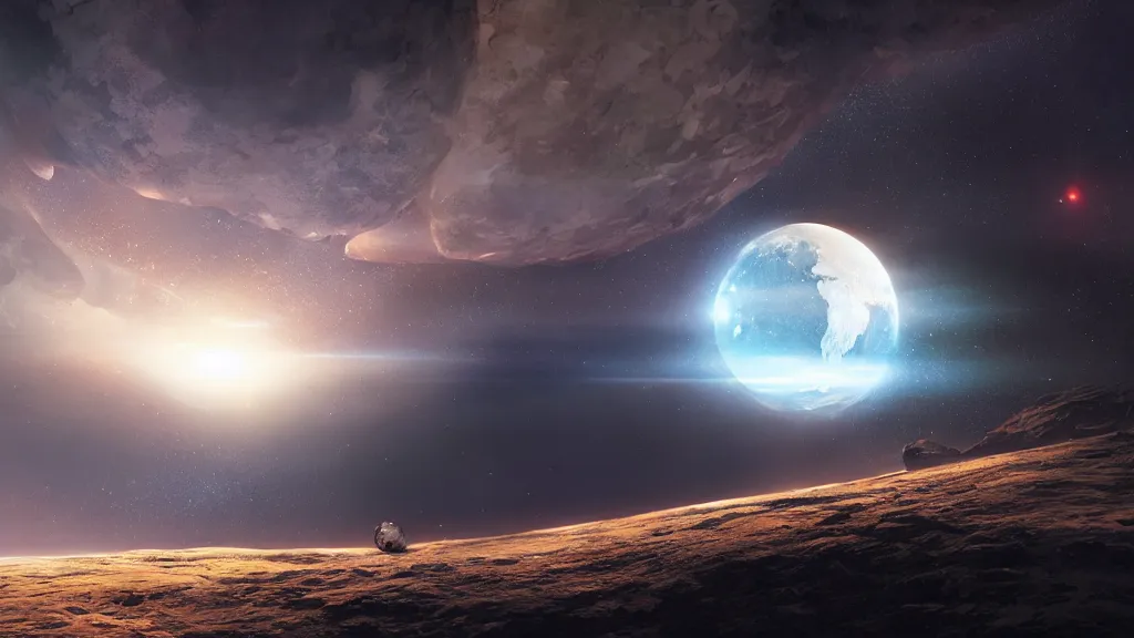 Prompt: A view from earth of the collision of the moon and the earth, art by Jessica Rossier,