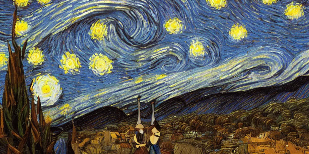 Image similar to A couple watching the Starry Night