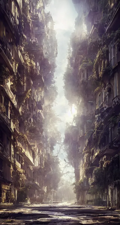 Image similar to beautiful picture of an abandoned city street on a planet with amazing sleek architecture by richard dadd, ultra detailed, elegant and graceful, trending on artstation, dramatic lighting, light rays and shadows, octane render directed by stanley kubrick