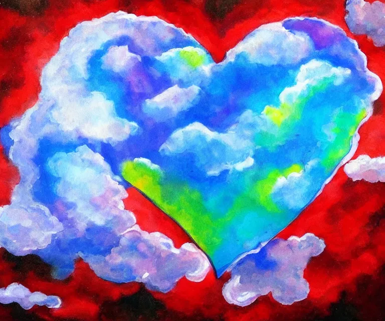 Prompt: heart clouds, water painting, colorful