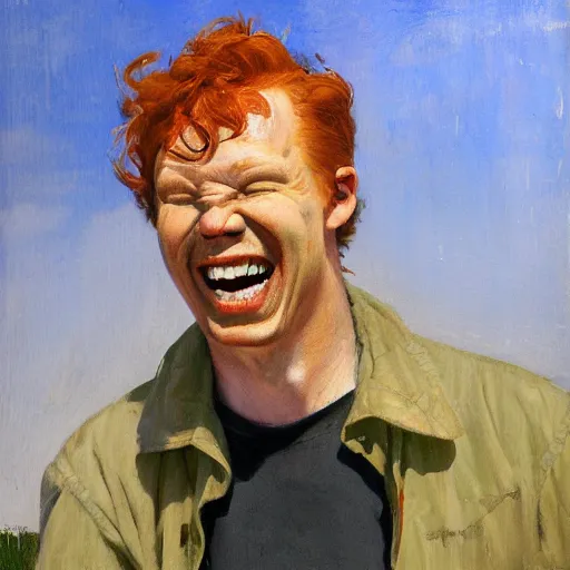 Prompt: a portrait of a laughing redhead man, by david palumbo