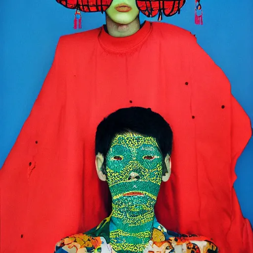 Image similar to a moroccan cyborg wearing clothes by tadanori yokoo, portrait, by ren hang