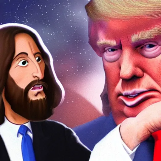 Image similar to jesus telling people donald trump is a devil