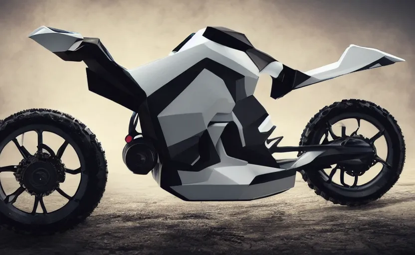 Prompt: futuristic dakar motorbike, symmetrical mechanical features, off - road, designed by professional, fog and dirt, industrial design, brushed white and blue paint, black wheel rims, hard surfaces modelling, dramatic lighting, hyper realistic rendering, octane, depth of field, bokeh effect, 1 5 0 mm, 4 k