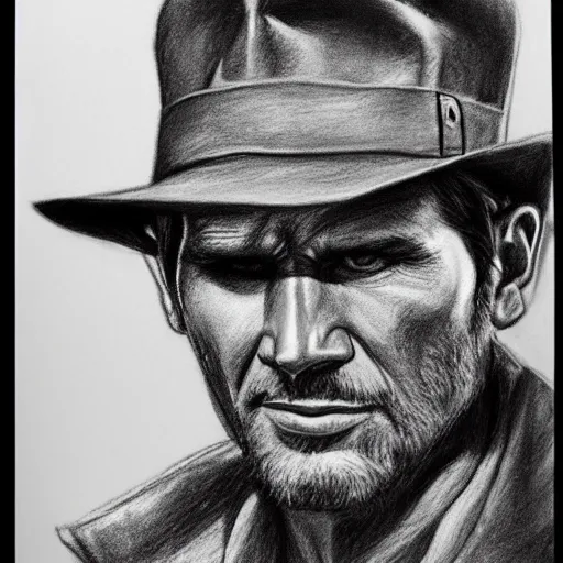 Image similar to charcoal pencil drawing of Indiana Jones