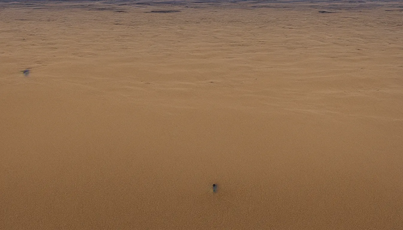 Image similar to barren desert with a single tree and large sand dunes