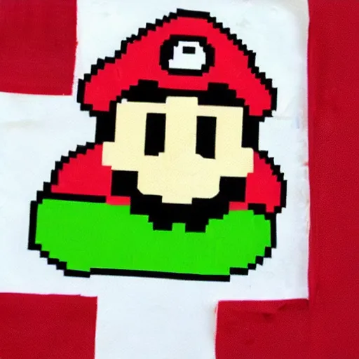 Prompt: super mario, ketchup on a napkin